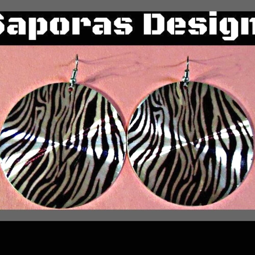 Round Circle Dangle Zebra Design Earrings Teen Gift